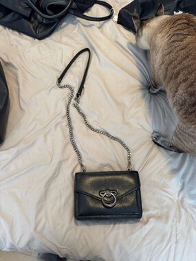 Rebecca Minkoff Black Leather Crossbody with Silver Ring Detail